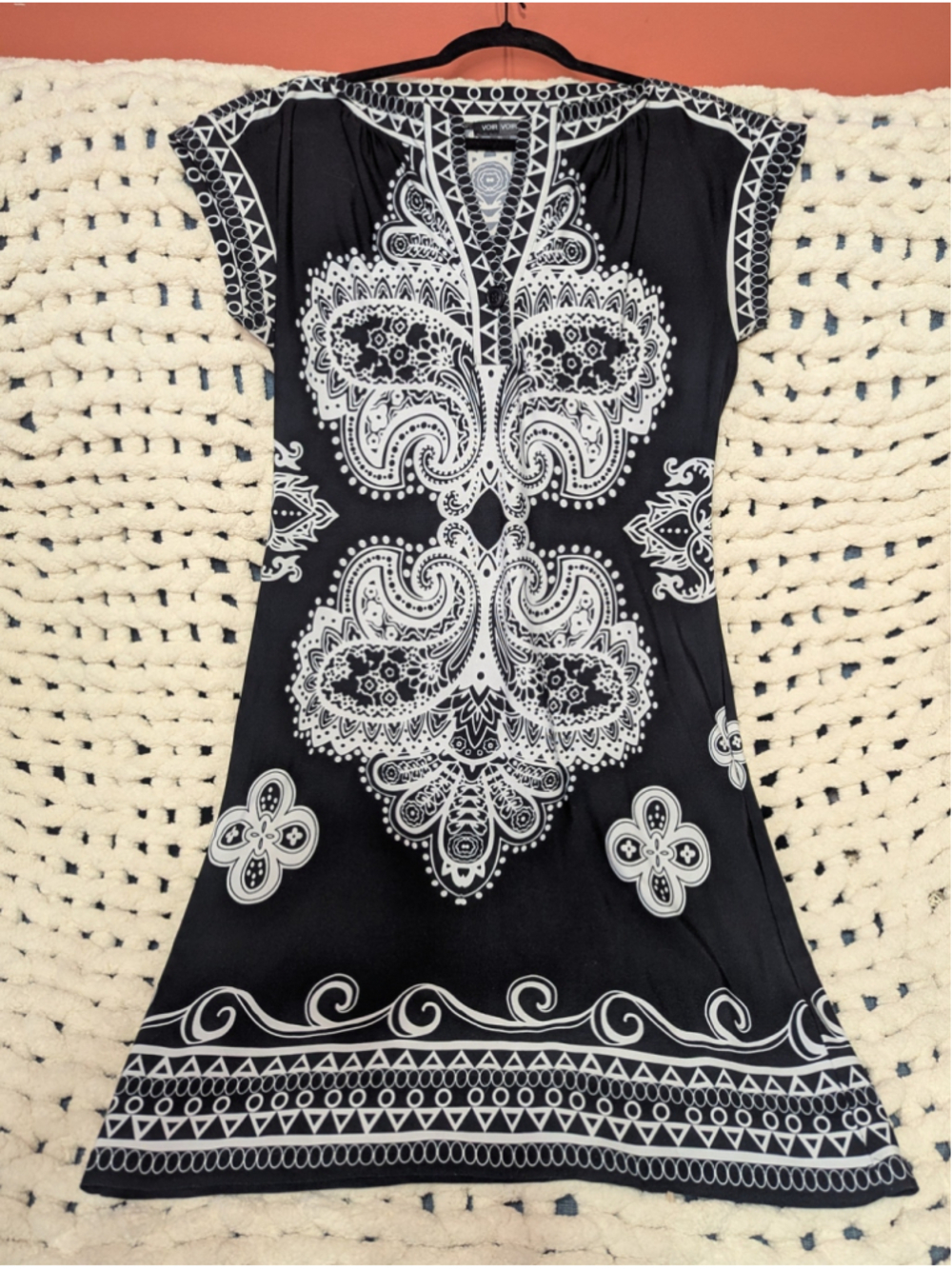 Voir Voir Black & White Paisley Tunic Dress – Women's Size 10